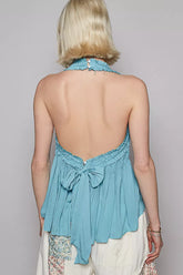 POL Backless Halter Sleeveless Top with Smocking Shirring Detail OutfitFlow